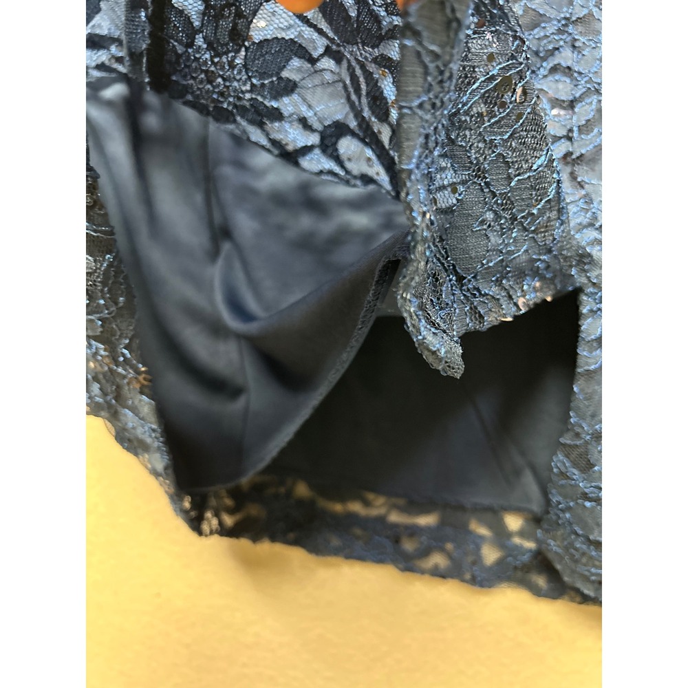 Cocktail Party Venus Womens 20 Blue Lace Sequin Bell Sleeve Off Shoulder Dress - Picture 6 of 12